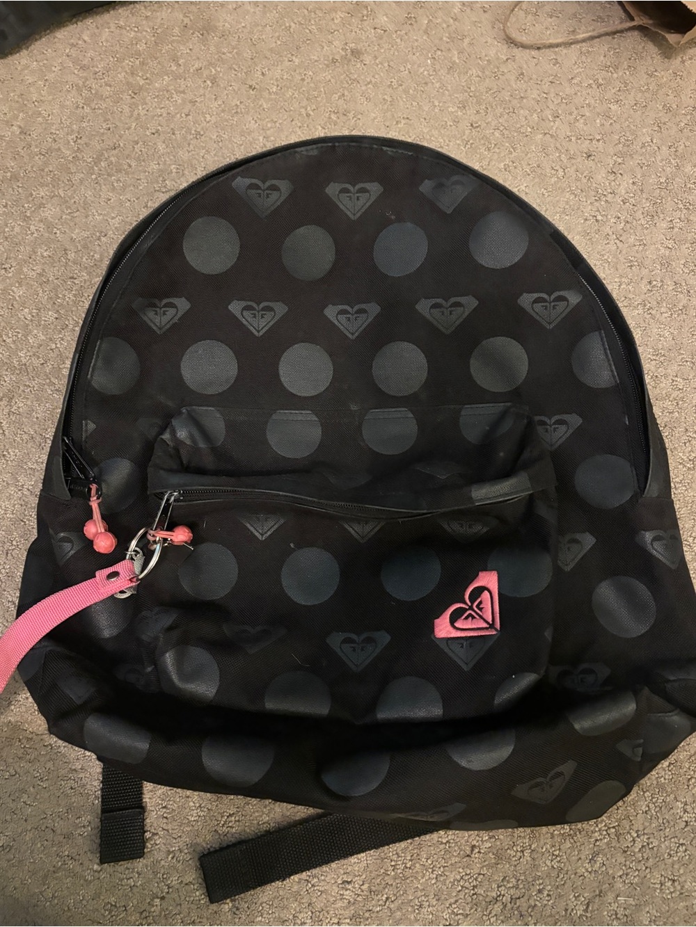 Roxy Black Backpack with Pink Accents and Dot Print